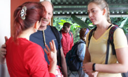 Students and professor talking during a Mercer On Mission: Ecuador trip