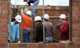 Mercer students installing supports in a worksite