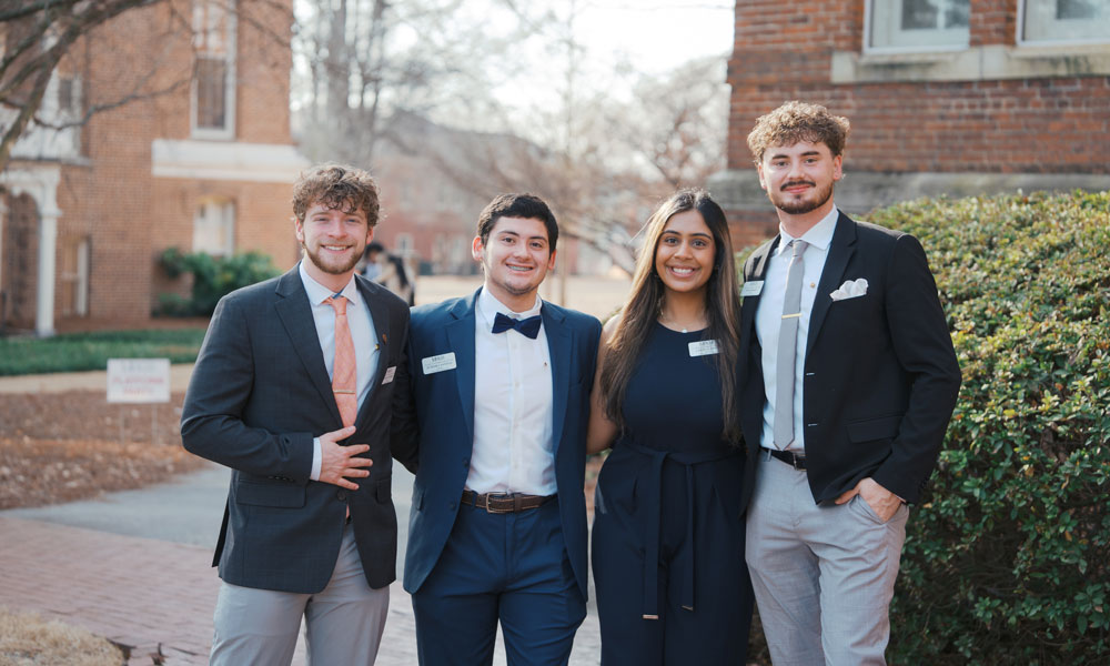 Mercer students smiling at camera at Founders' Day