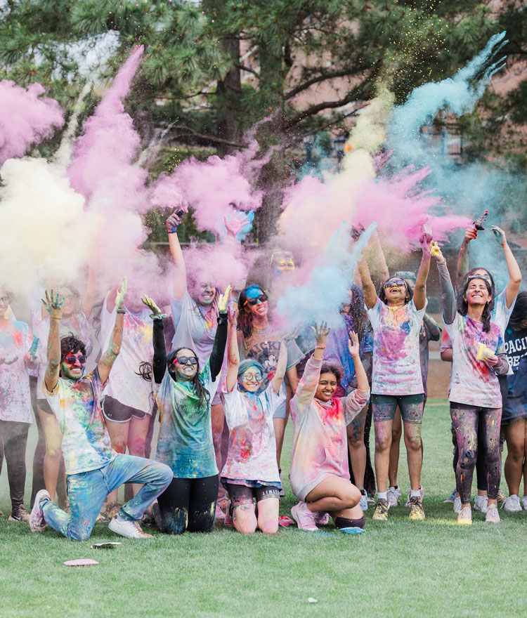 A photo of students celebrating Holi on Mercer's Macon campus