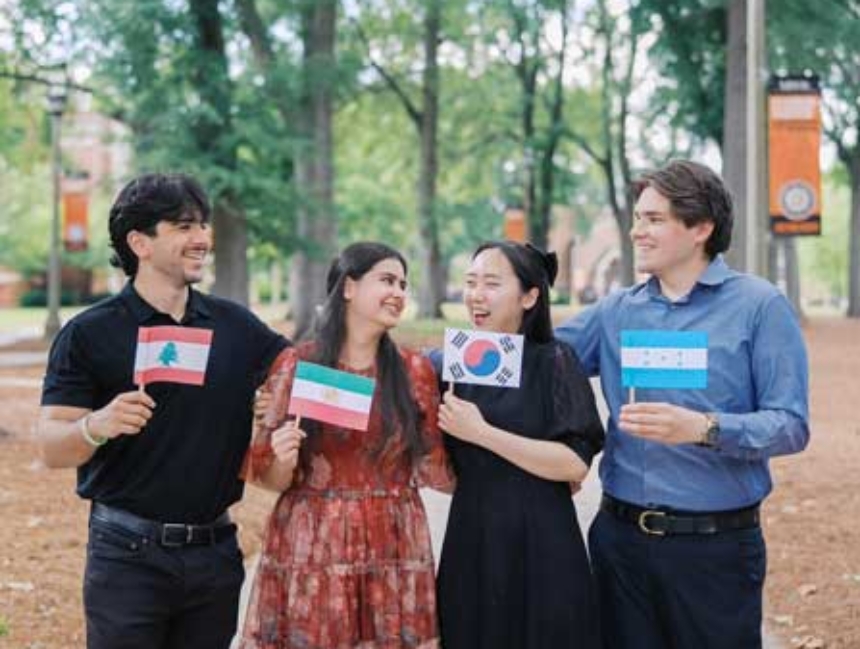 International students laughing together