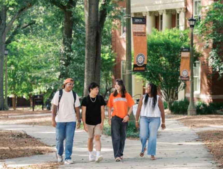 Students walking around campus