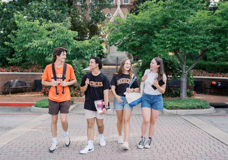 students walking on Mercer's campus